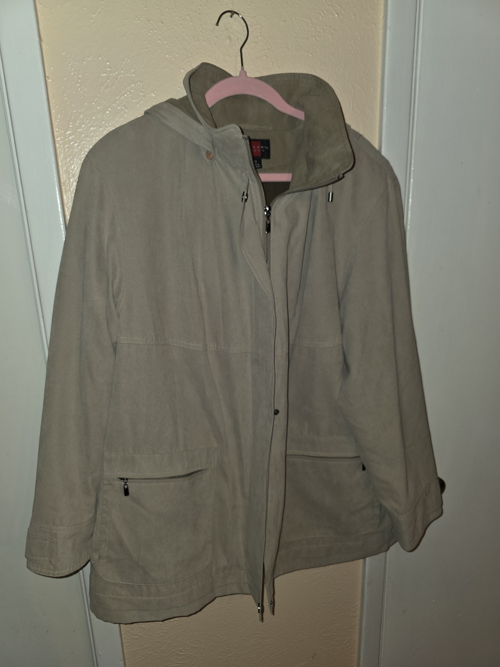Gallery Woman Tan Faux Suede Hooded Mid Length Jacket Coat Plus Size 1X
